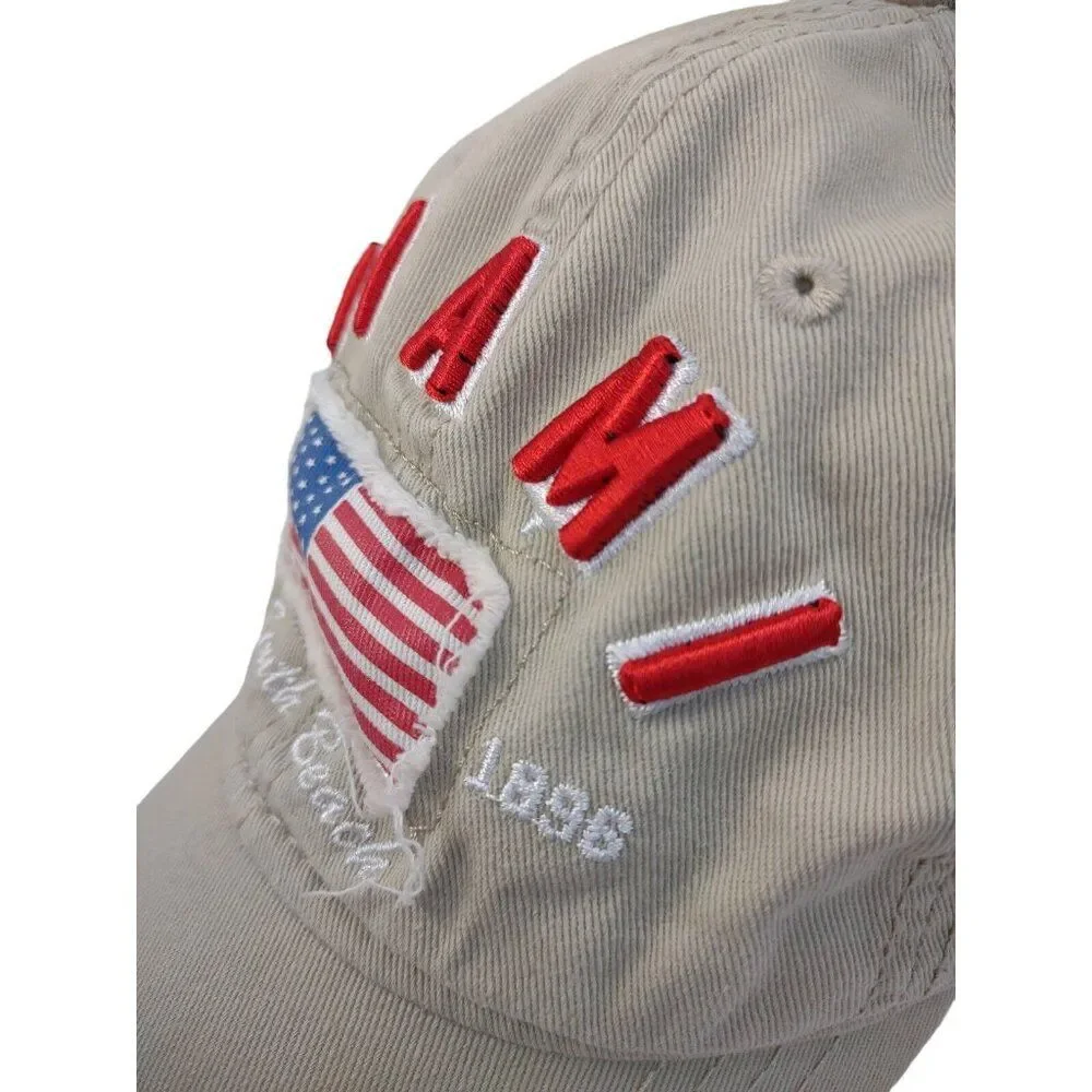 Miami South Beach American Flag Baseball Hat Embroidered Adjustable Khaki RARE!!